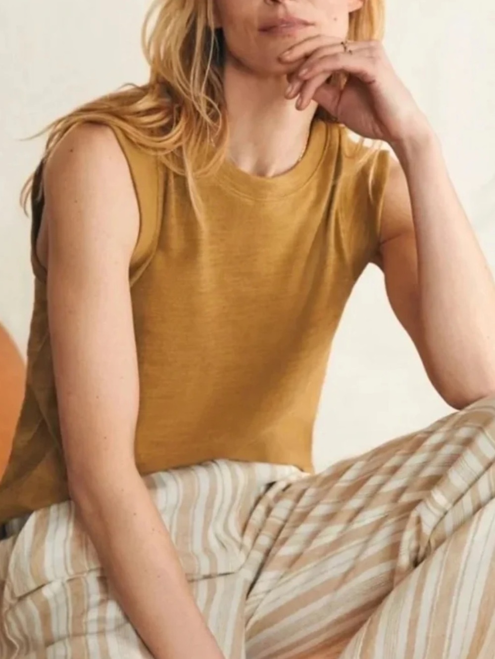 Faherty Women's Sunwashed Slub Muscle Tank in Dull Gold Sz XS Organic Cotton